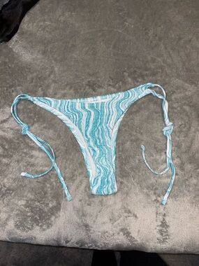 SHEIN Turquoise and White Striped Tie-Side Bikini Bottoms